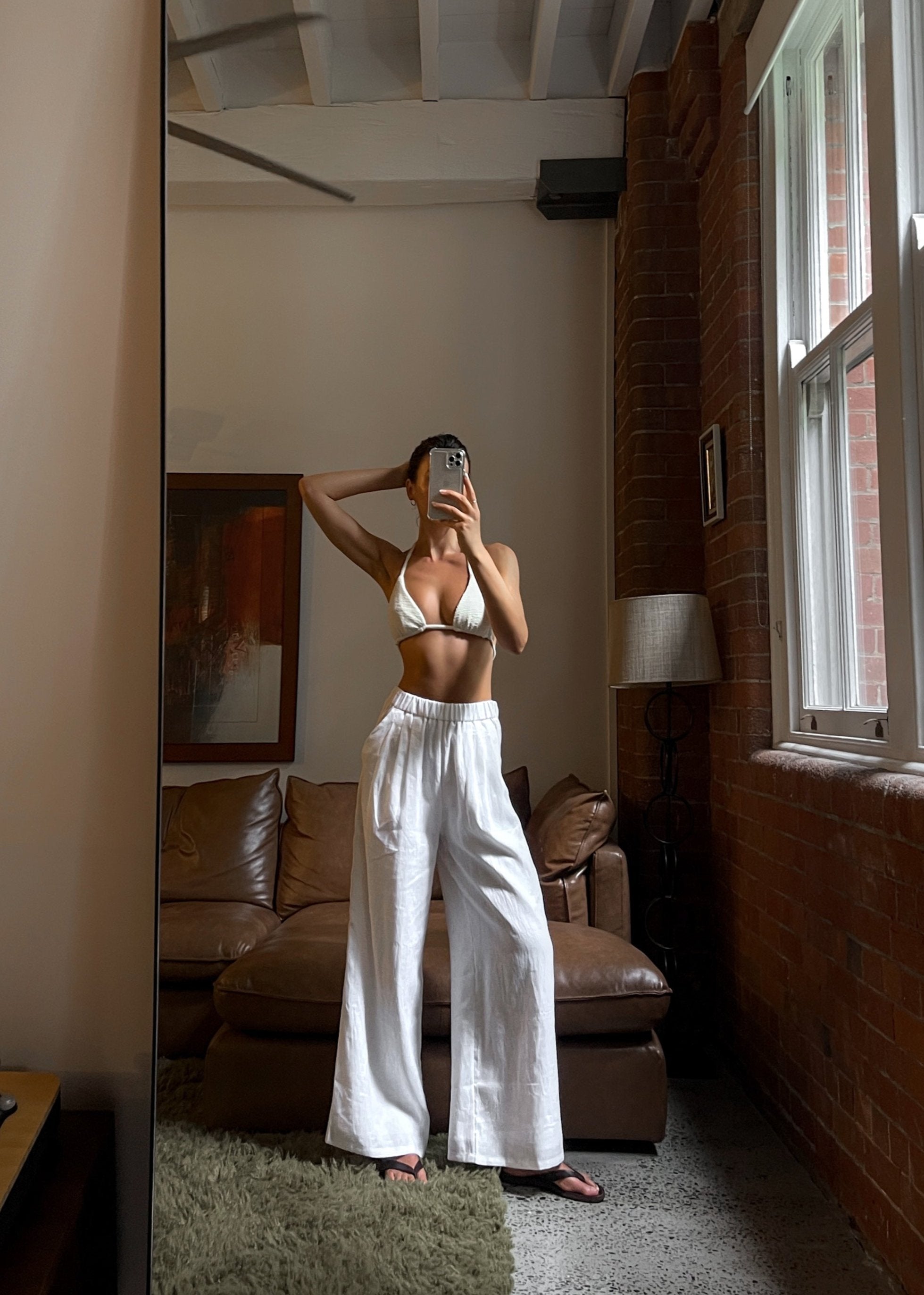 Roma | Women's White Low-Waist Palazzo Summer Pants