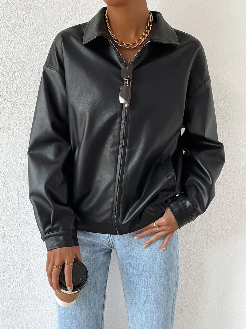 Fluur | Vegan Leather Women's Jacket – Black Transitional Jacket - Trendy & Timeless