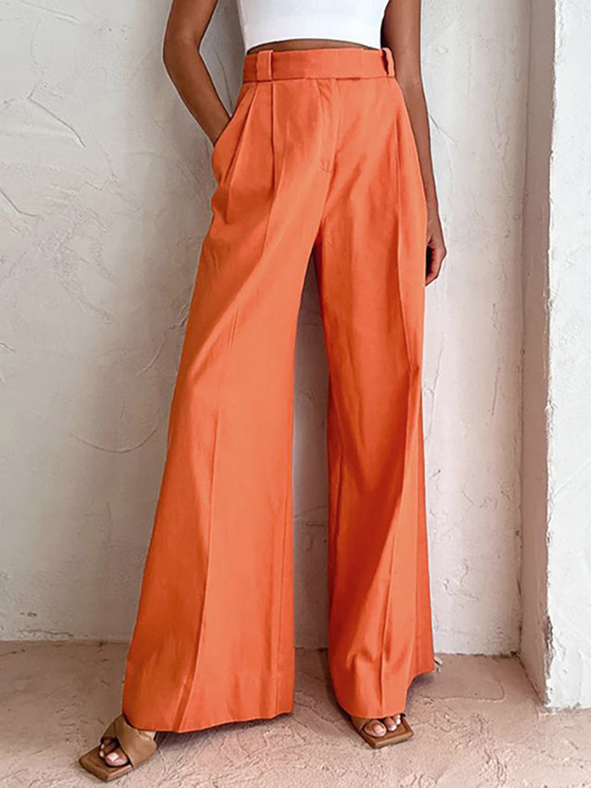 High-Waisted Summer Pants for Women – Wide-Leg Linen Cotton Trousers