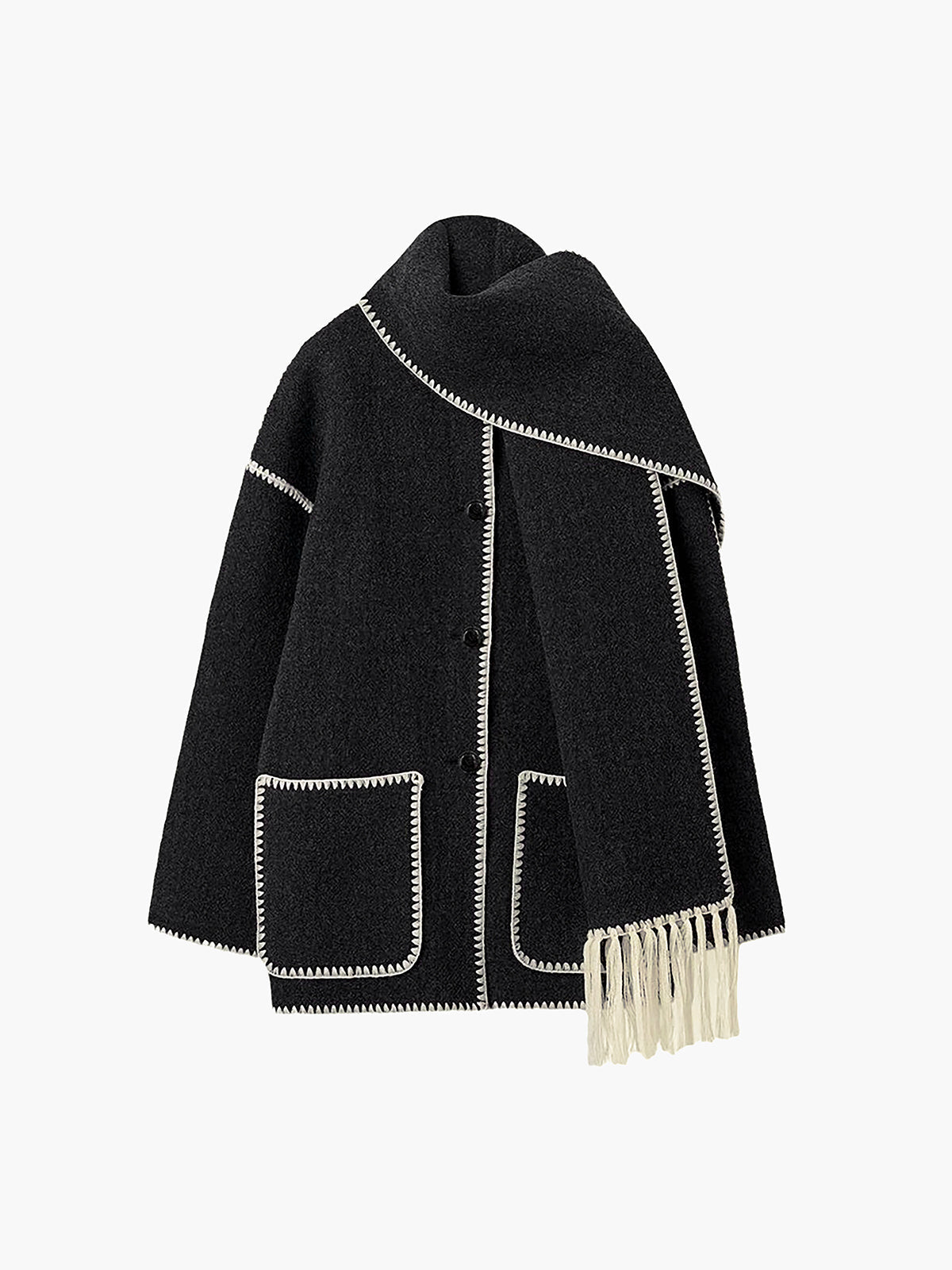 Belise | Contrast Trim Jacket with Scarf – Stylish & Comfortable