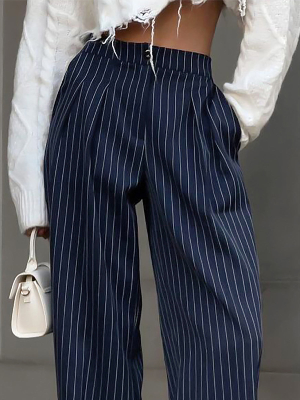 Hedy | Women's High-Waisted Striped Pleated Wide-Leg Trousers – Elegant Style