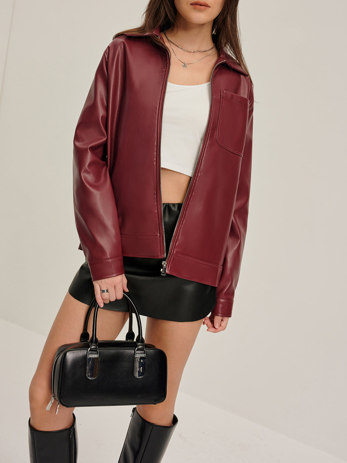 Nalani | Retro Jacket Made of Vegan Leather with Zipper – Regular Fit for Women