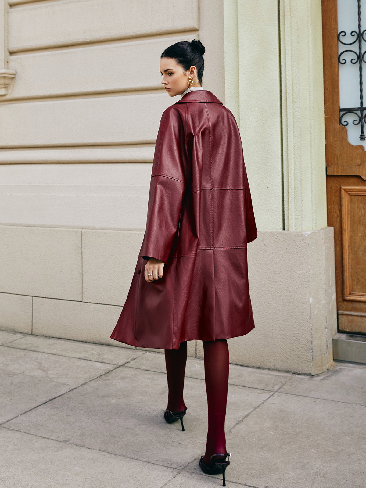 Elysia | Vintage Long Coat Made of Imitation Leather - Warm & Stylish