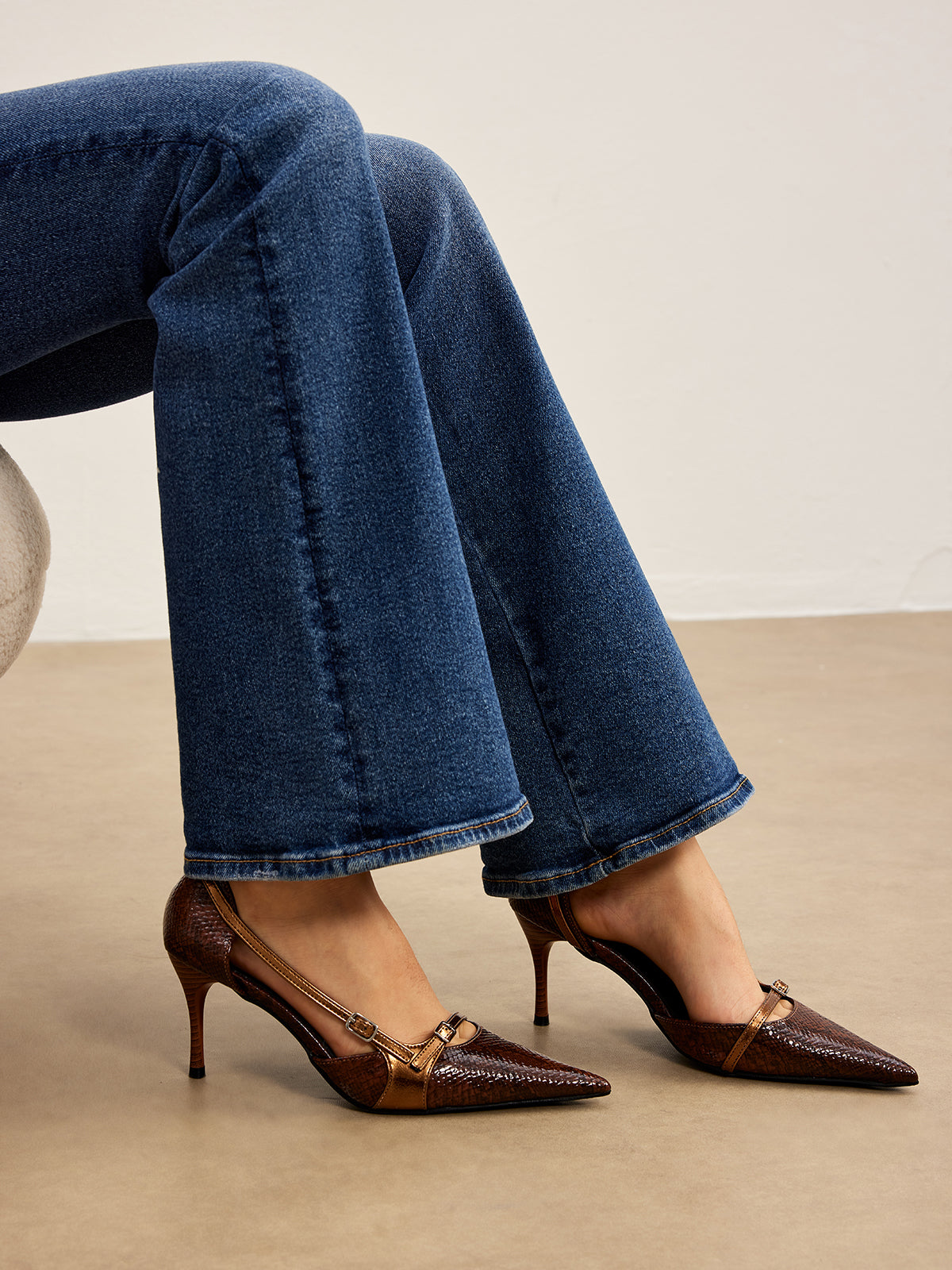 Lynar | Stylish Snake-Print Heels with Buckle Detail