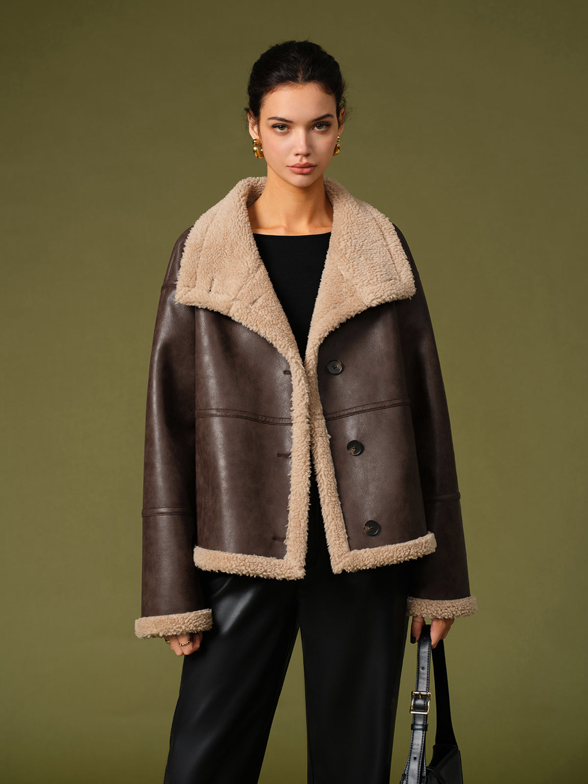 Carina | Warm Fleece Jacket Made of Vegan Leather - Women
