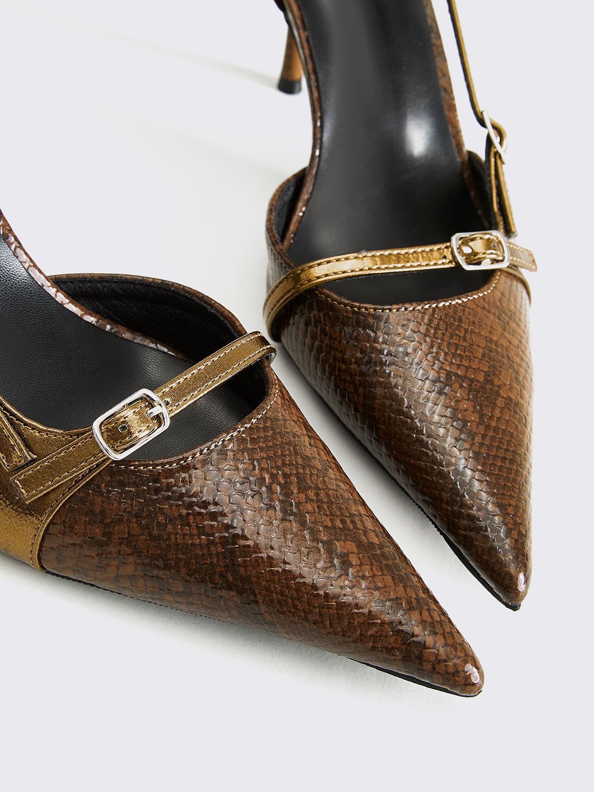 Lynar | Stylish Snake-Print Heels with Buckle Detail