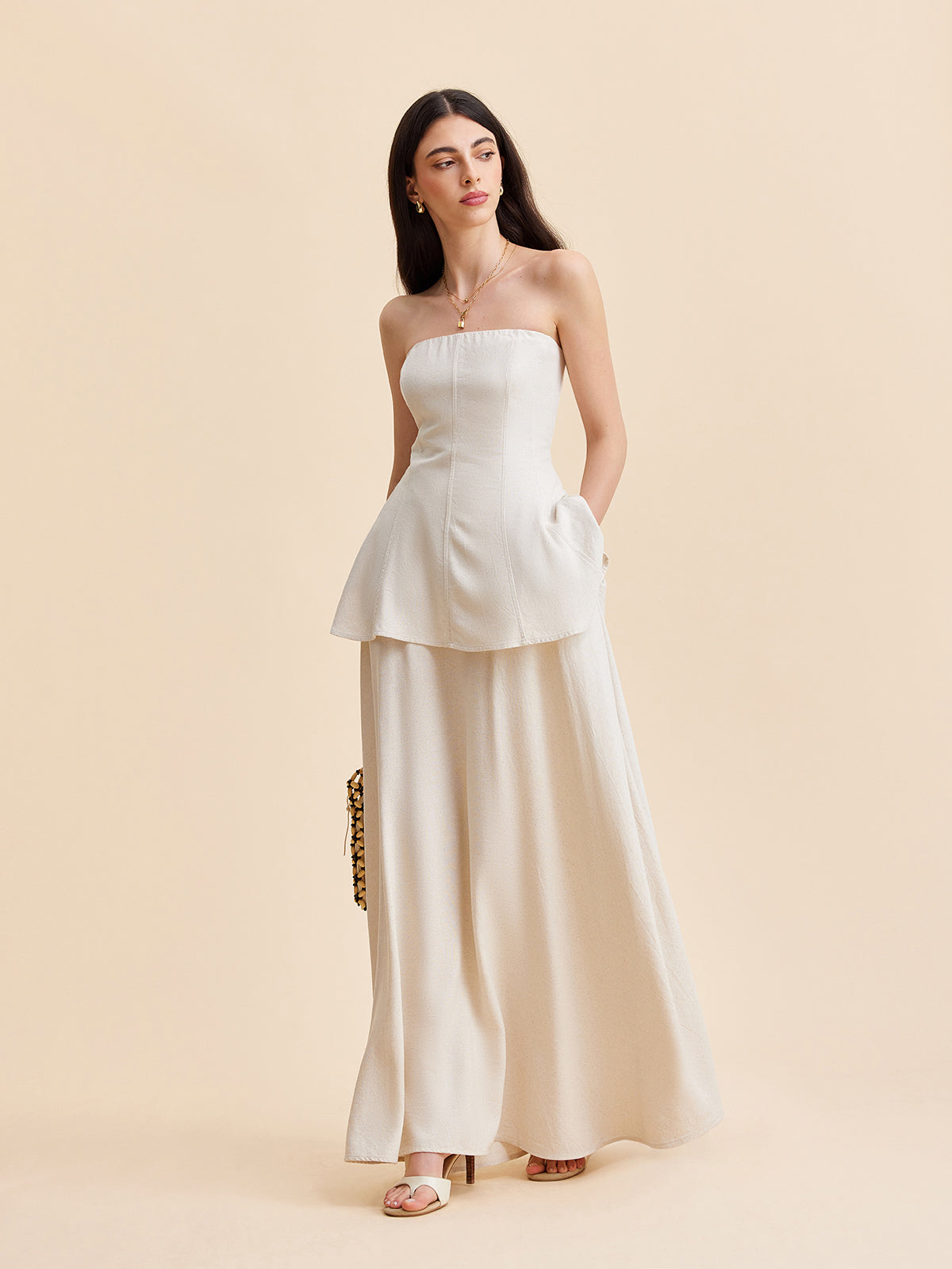 Invy | Women's Summer Strapless Linen Ensemble