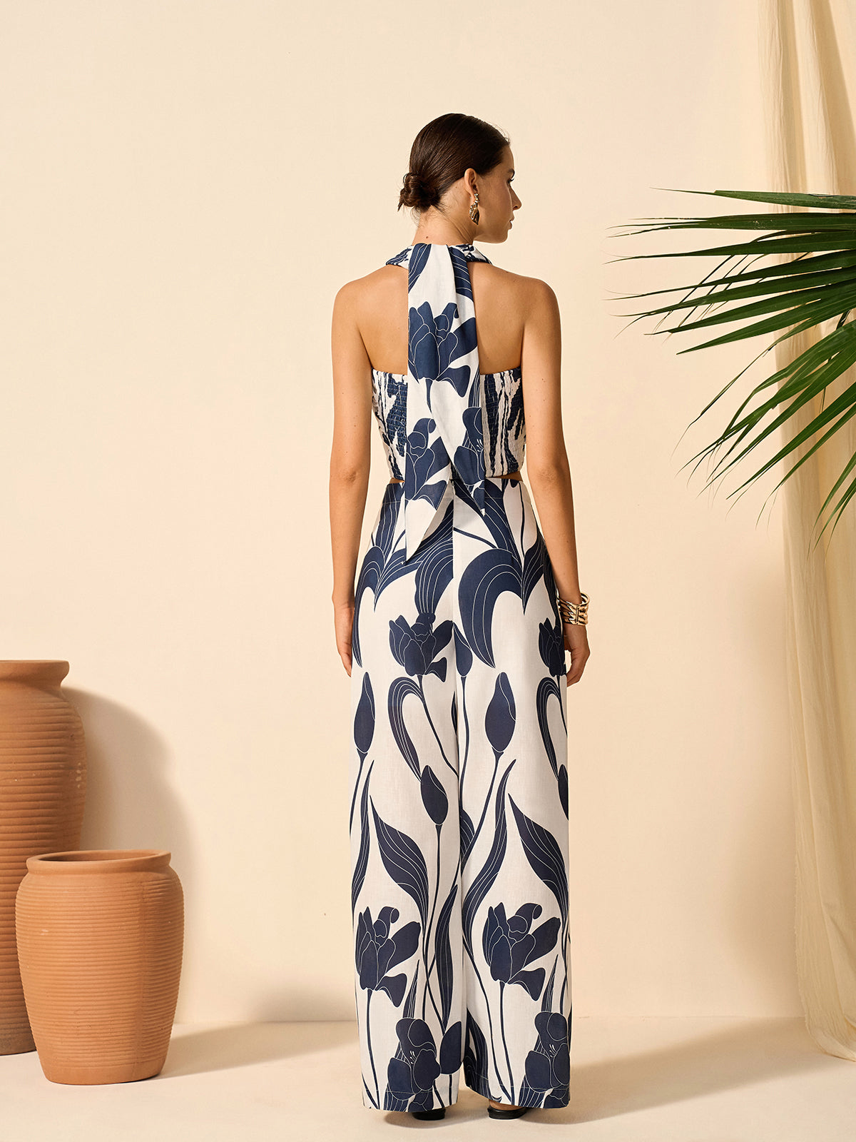 Dewy | Floral Print Summer Halter Co-ord Set - Top and Pants