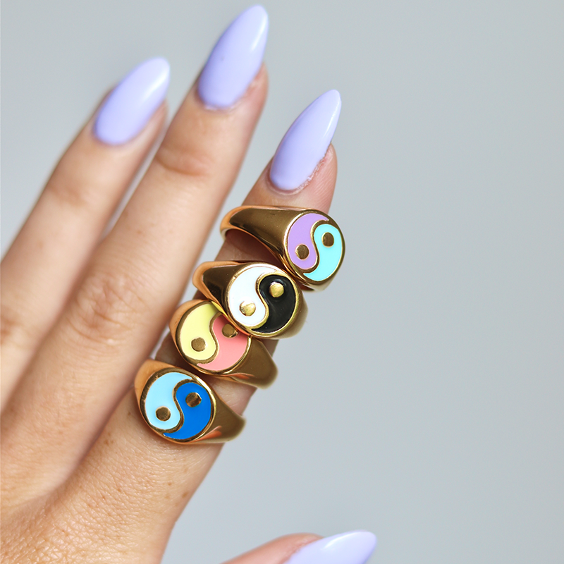 Women's Gold-Toned Stainless Steel Yin Yang Ring