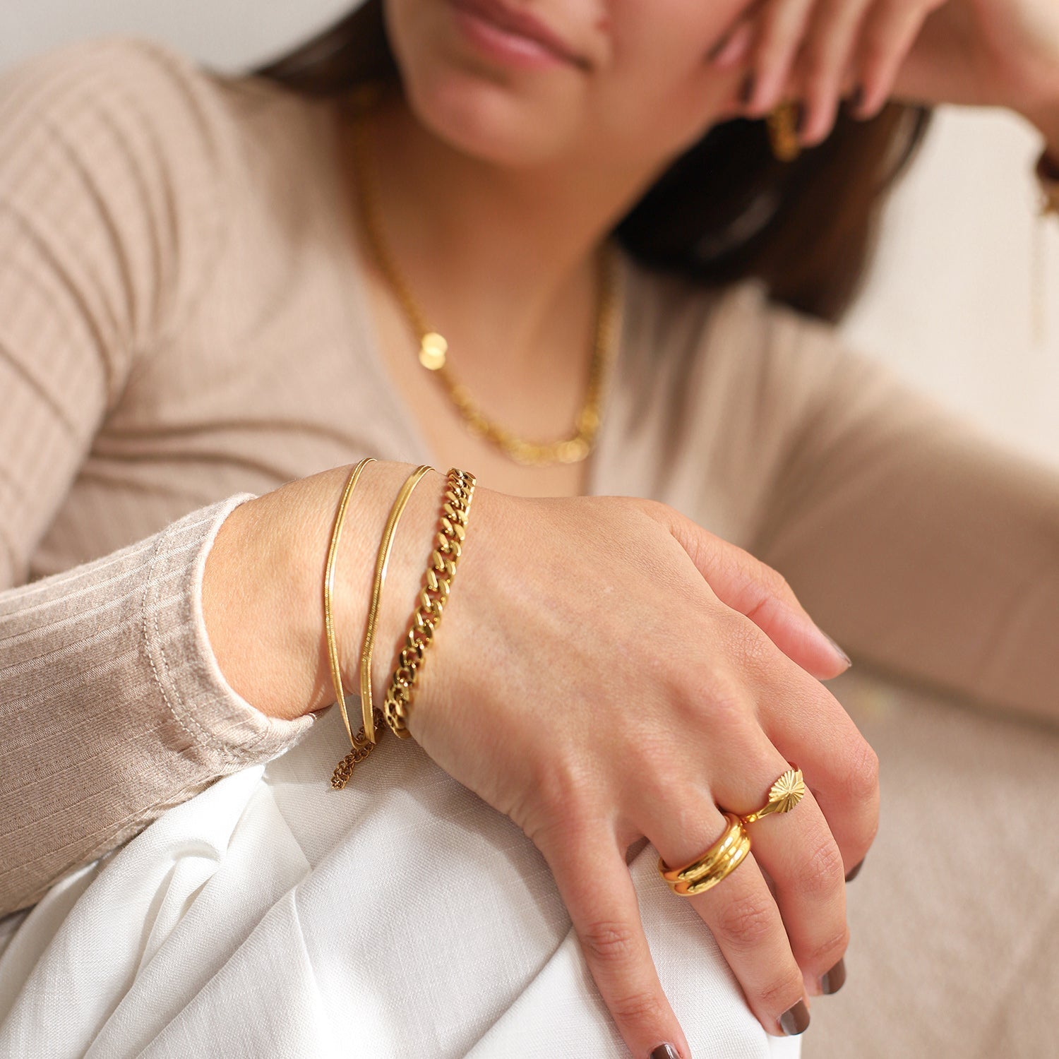 Yesminne | Waterproof Double Bracelet in Gold-tone Stainless Steel