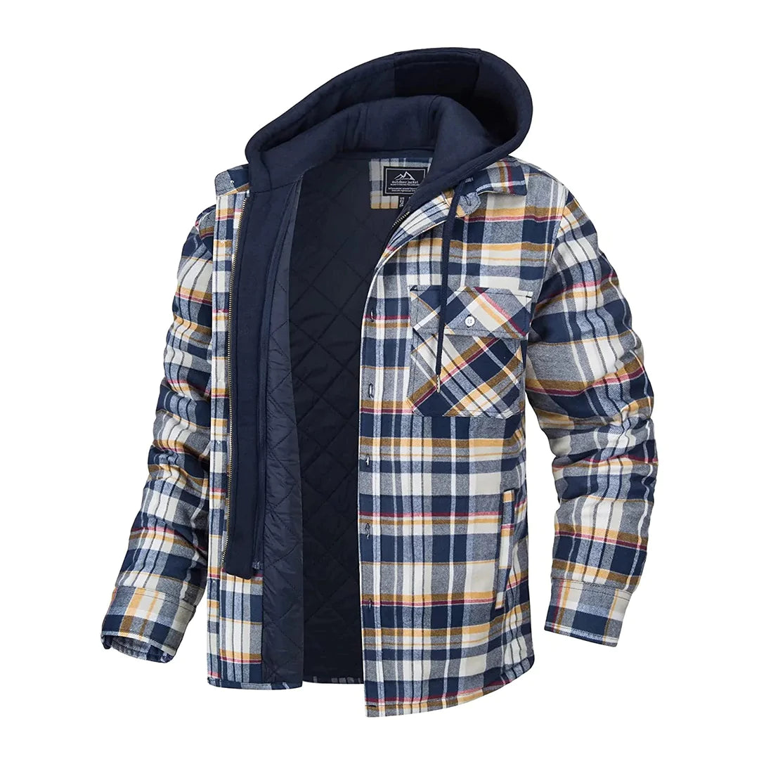 Florian - Men's Hooded Jacket with Plaid Design