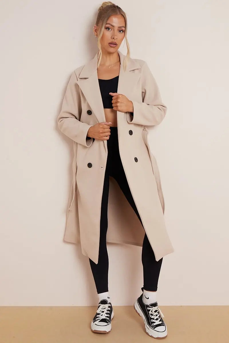 Cindy | Long Wool Ladies Trench Coat with Belt – Elegant & Warm