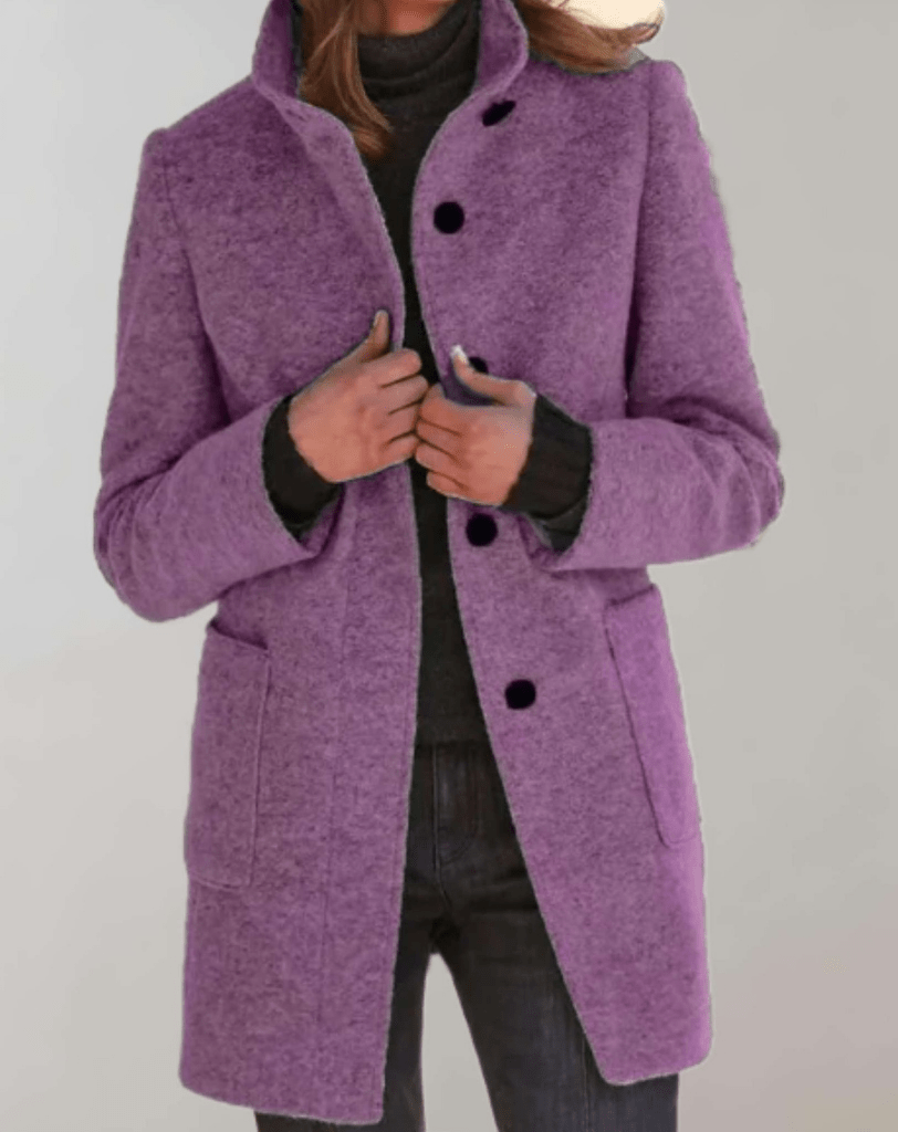 Gerdi | Women's Winter Coat - Wool Blend with High Neck and Practical Pockets
