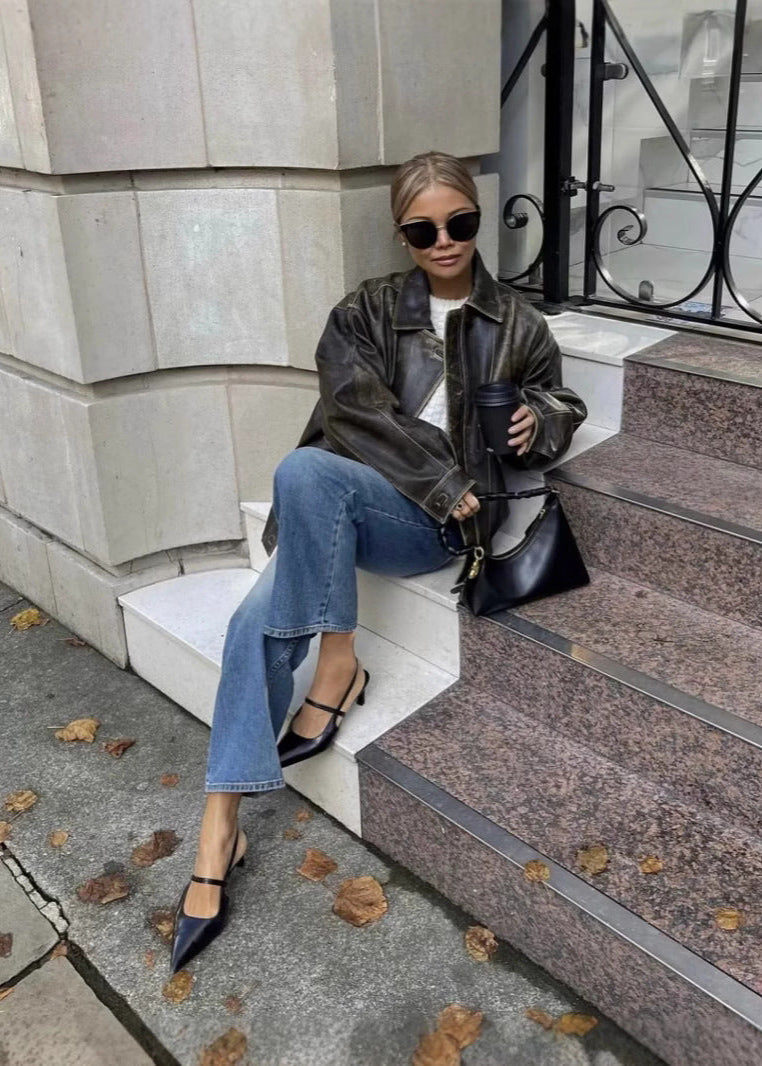 Lori | Vintage Vegan Leather Jacket for Women with Washed Look
