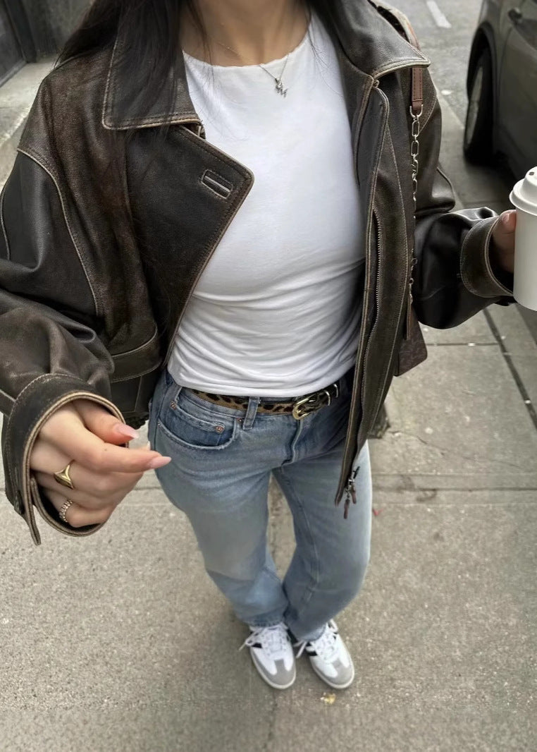 Lori | Vintage Vegan Leather Jacket for Women with Washed Look