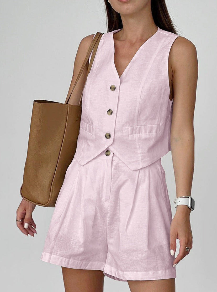 Josa | Women's Linen Two-Piece Set – Button-Up Blouse & Shorts