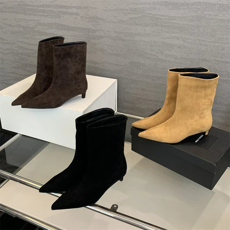 Chic Suede Ankle Boots with Sleek Stiletto Heel