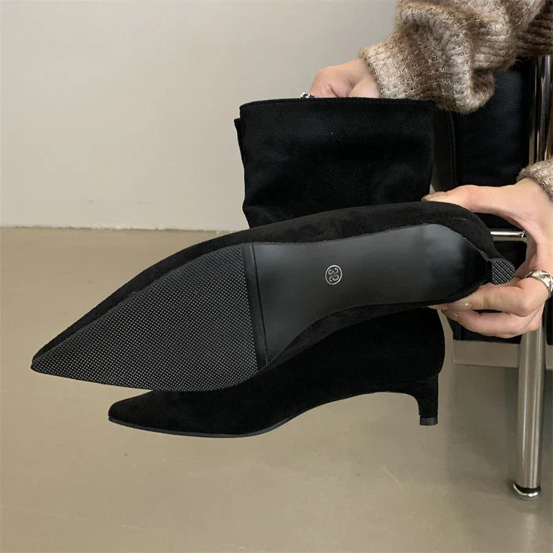 Chic Suede Ankle Boots with Sleek Stiletto Heel