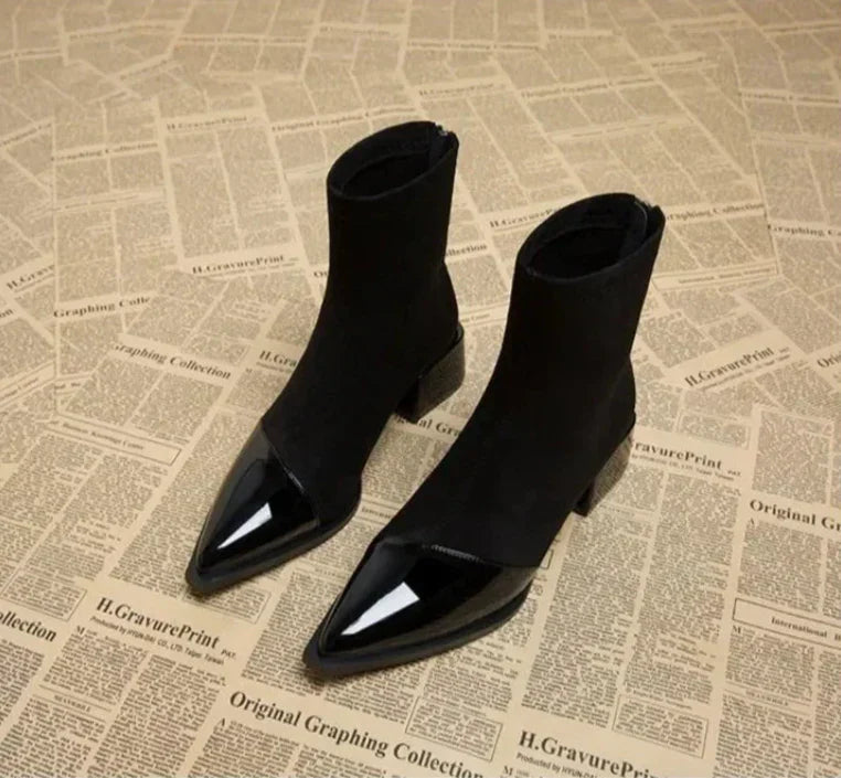 Marie-Jo | Block Heel Ankle Boots with Patent Accents