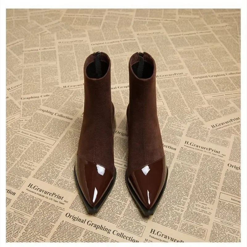 Marie-Jo | Block Heel Ankle Boots with Patent Accents