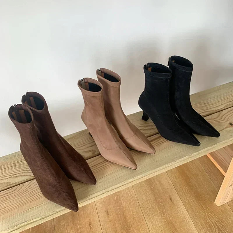 Noémie | Black Suede-Look Toe Sock Boots with Heel