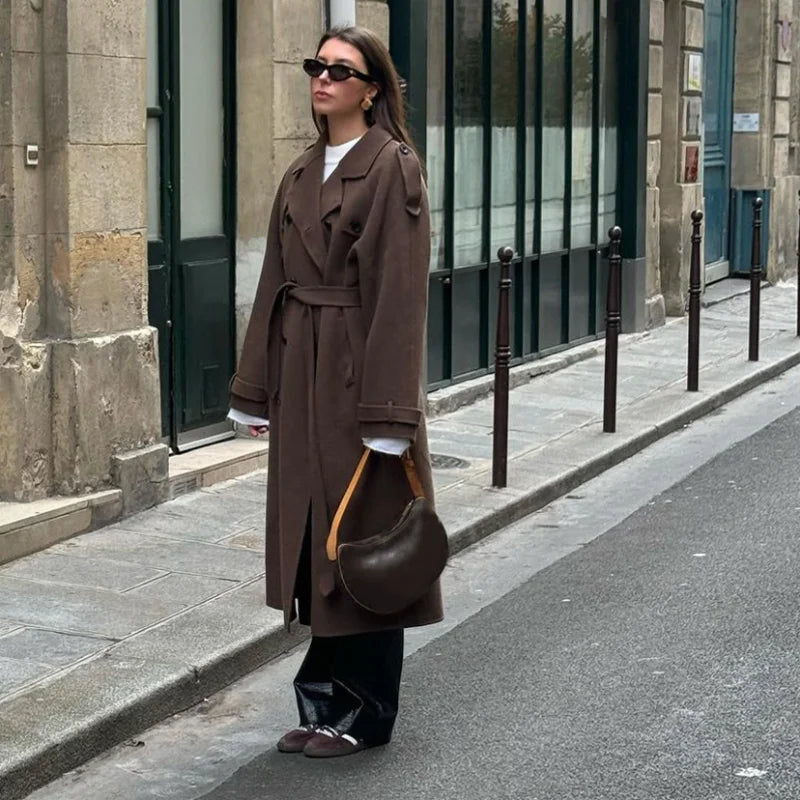 Grace | Luxe Wool Trench Coat with Belt for Women – Double Breasted Winter Coat