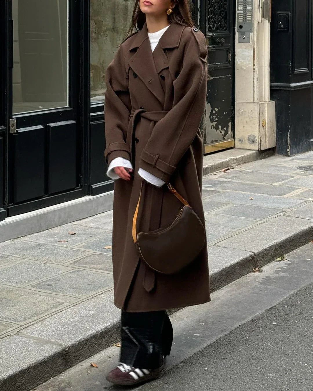 Grace | Luxe Wool Trench Coat with Belt for Women – Double Breasted Winter Coat
