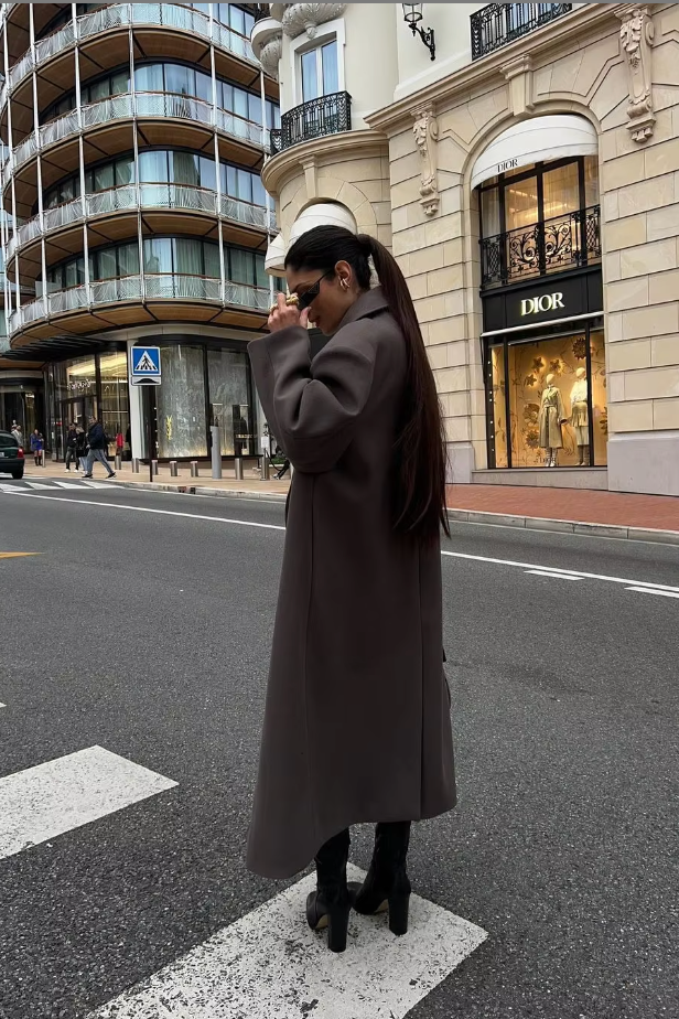 Jora | Oversized Wool Coat for Women – Double-Breasted Long