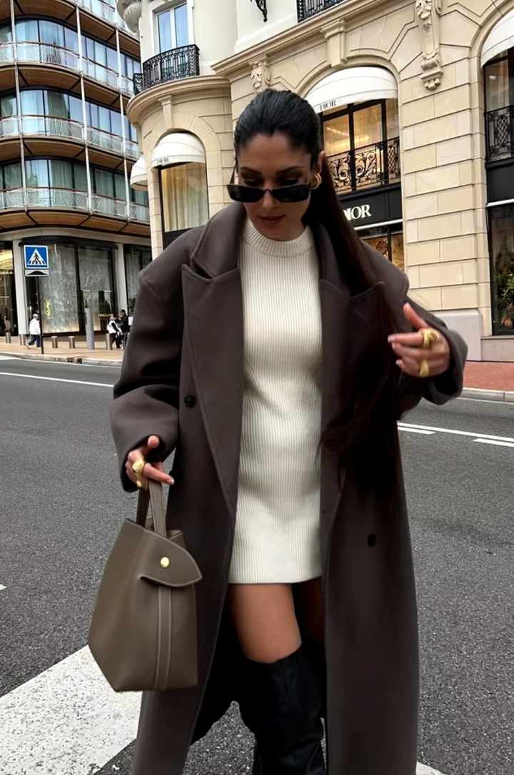 Jora | Oversized Wool Coat for Women – Double-Breasted Long