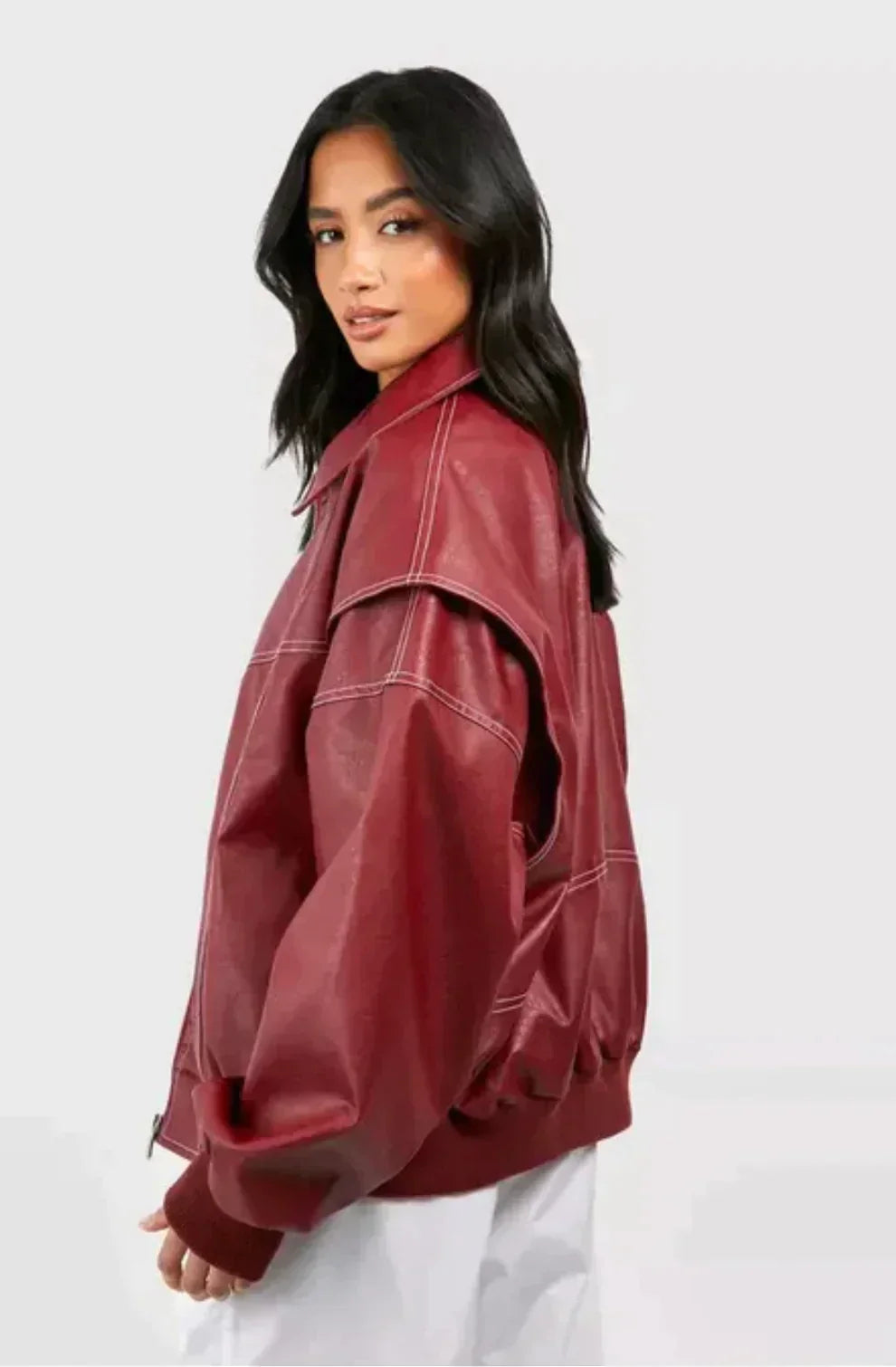 Noa | Oversized Red Leather Jacket
