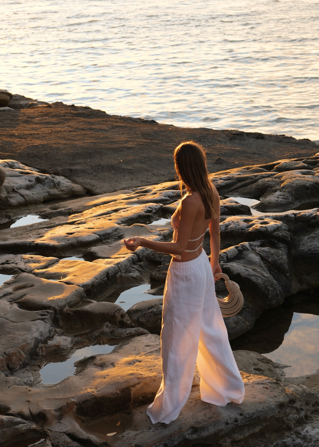 Roma | Women's White Low-Waist Palazzo Summer Pants