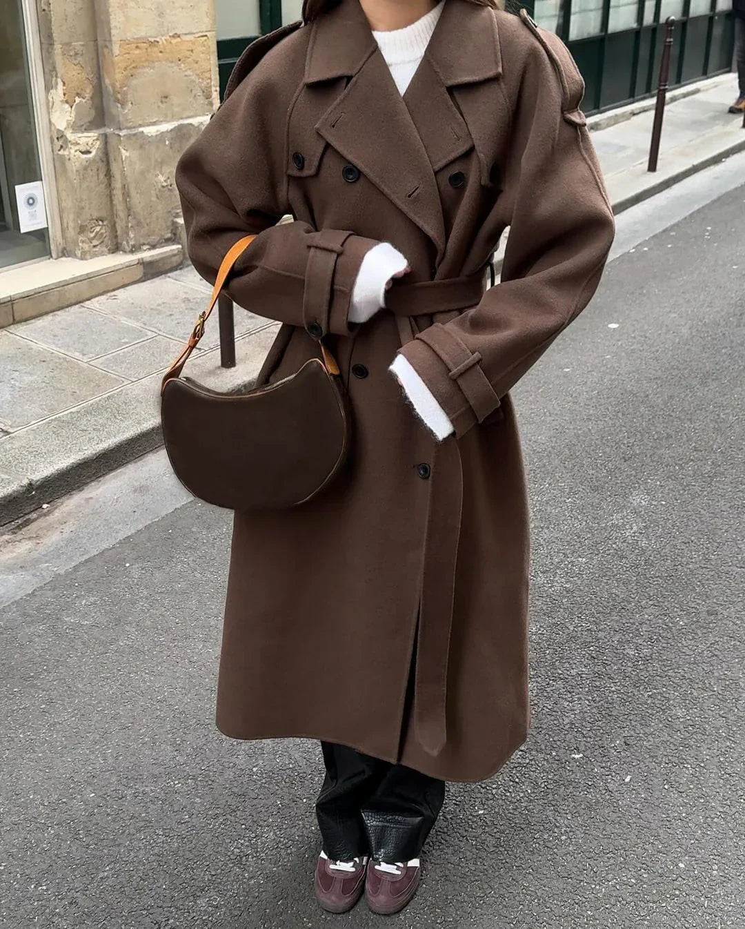 Grace | Luxe Wool Trench Coat with Belt for Women – Double Breasted Winter Coat