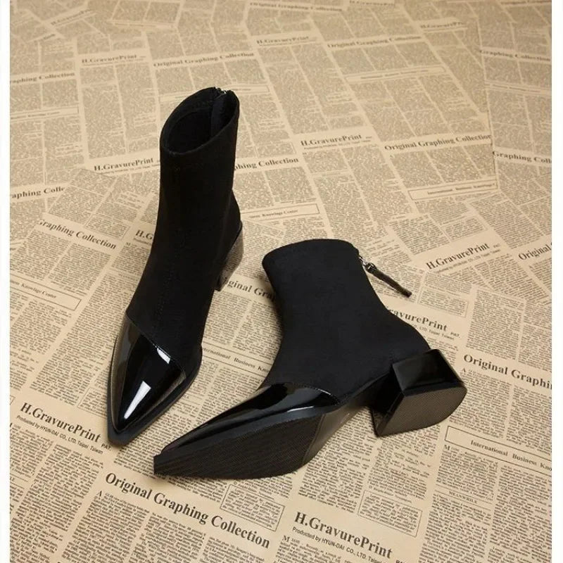 Marie-Jo | Block Heel Ankle Boots with Patent Accents