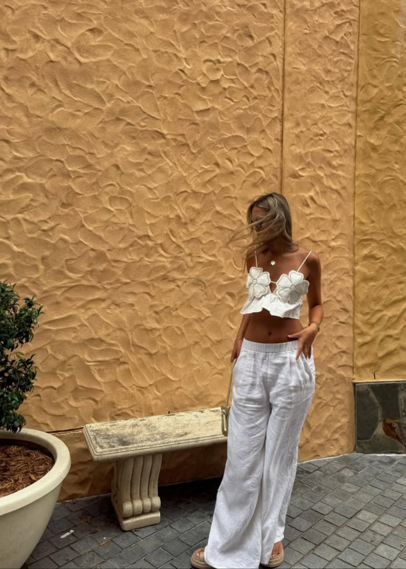 Roma | Women's White Low-Waist Palazzo Summer Pants