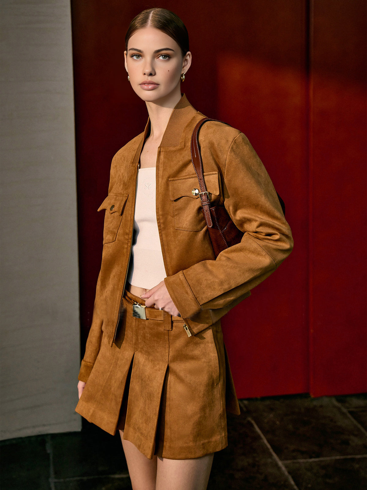 Clemente | Suede Mid Jacket with Zipper for Women - Regular Fit