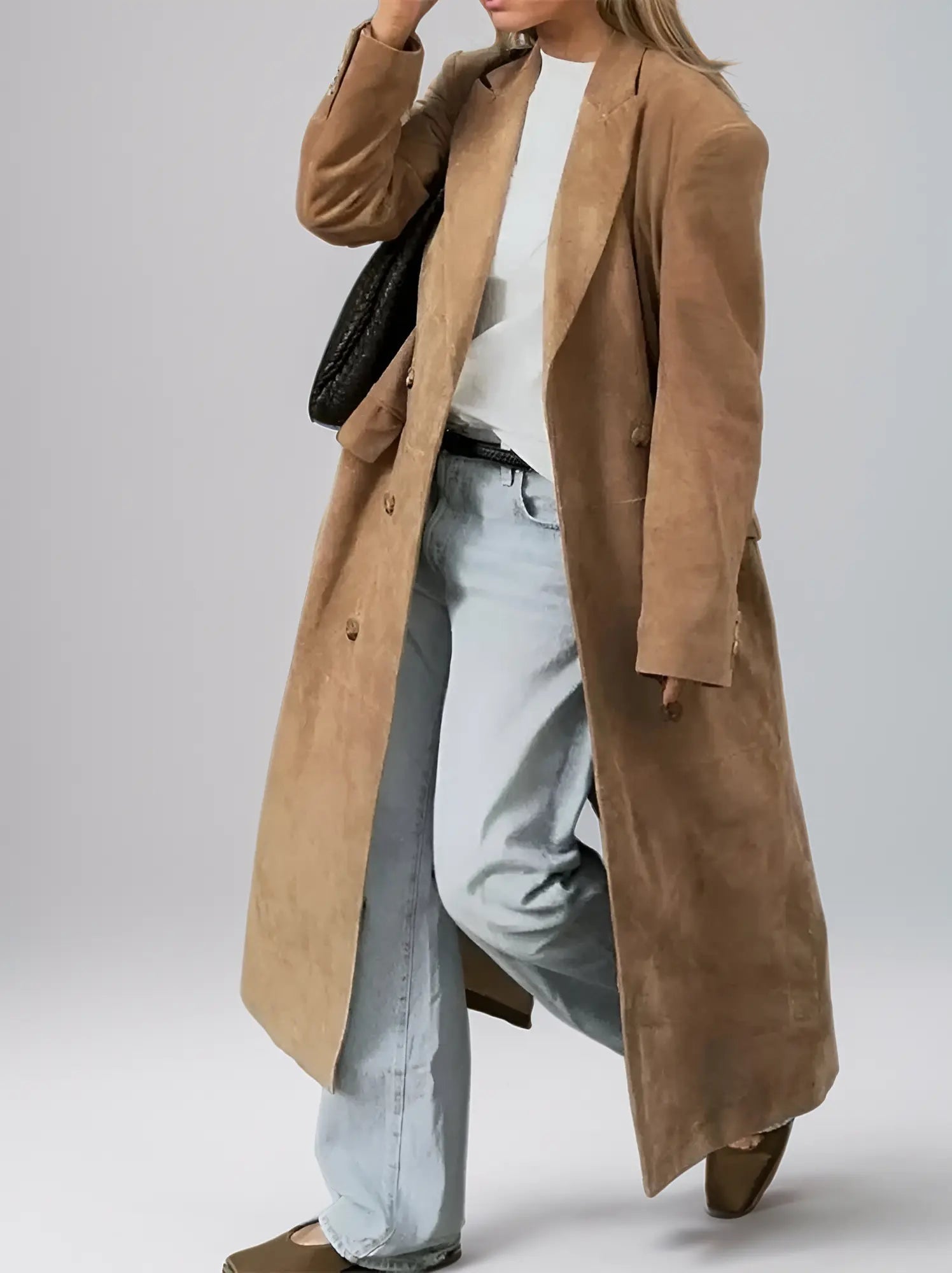 Alison | Long Trench Coat with Lapels for Women - Elegant Draped Coat