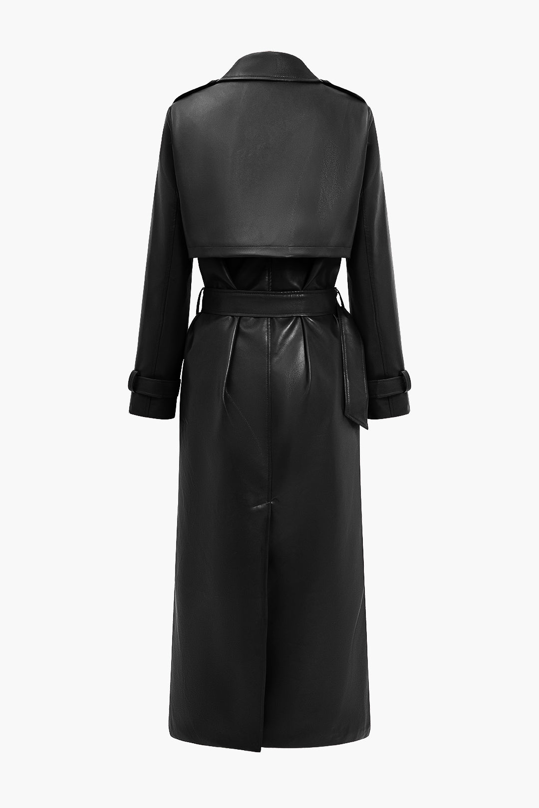 Vevila | Stylish Women's Trench Coat – Faux Leather with Belt - Bordeaux and Black