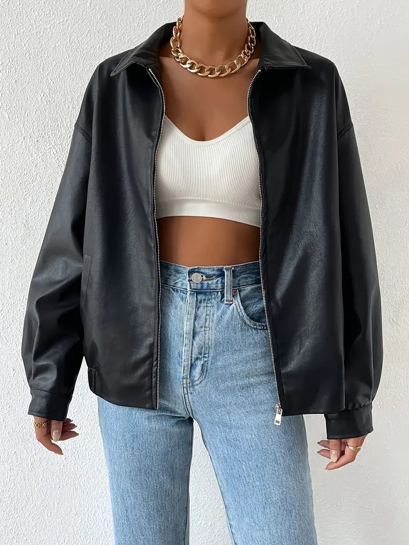 Fluur | Vegan Leather Women's Jacket – Black Transitional Jacket - Trendy & Timeless