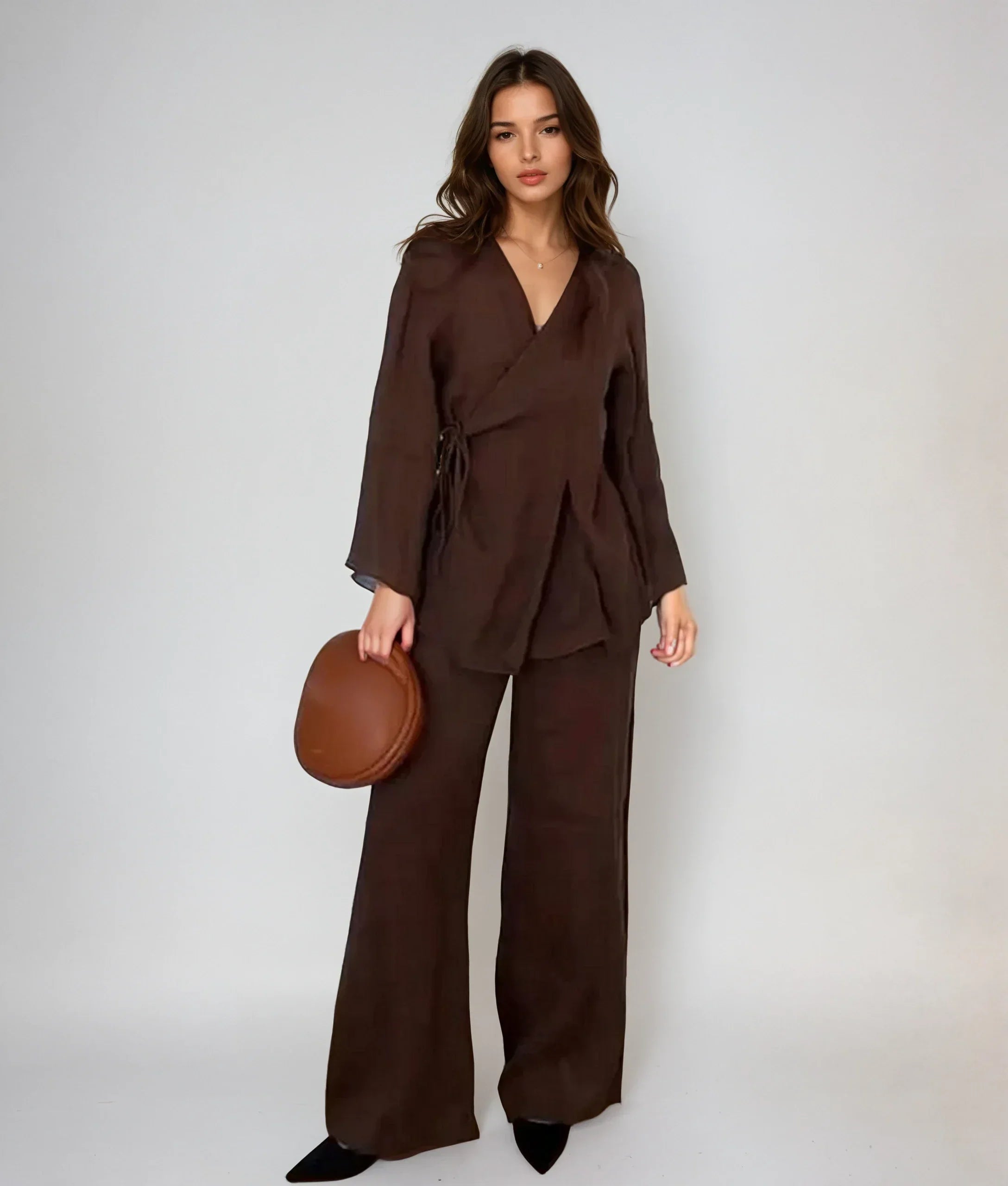 Women's Coordinated Set – Wrap Kimono and Trouser Ensemble