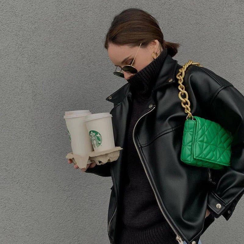Macey | Green Vegan Leather Chain Bag
