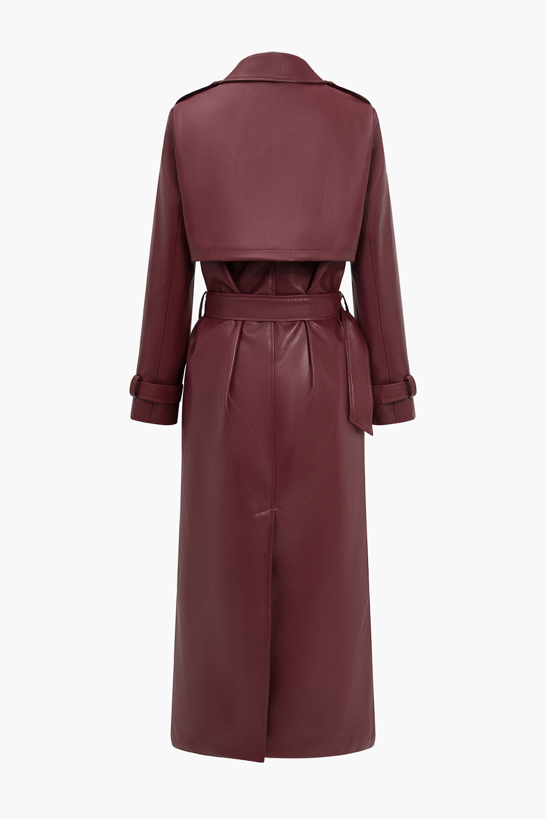 Vevila | Stylish Women's Trench Coat – Faux Leather with Belt - Bordeaux and Black