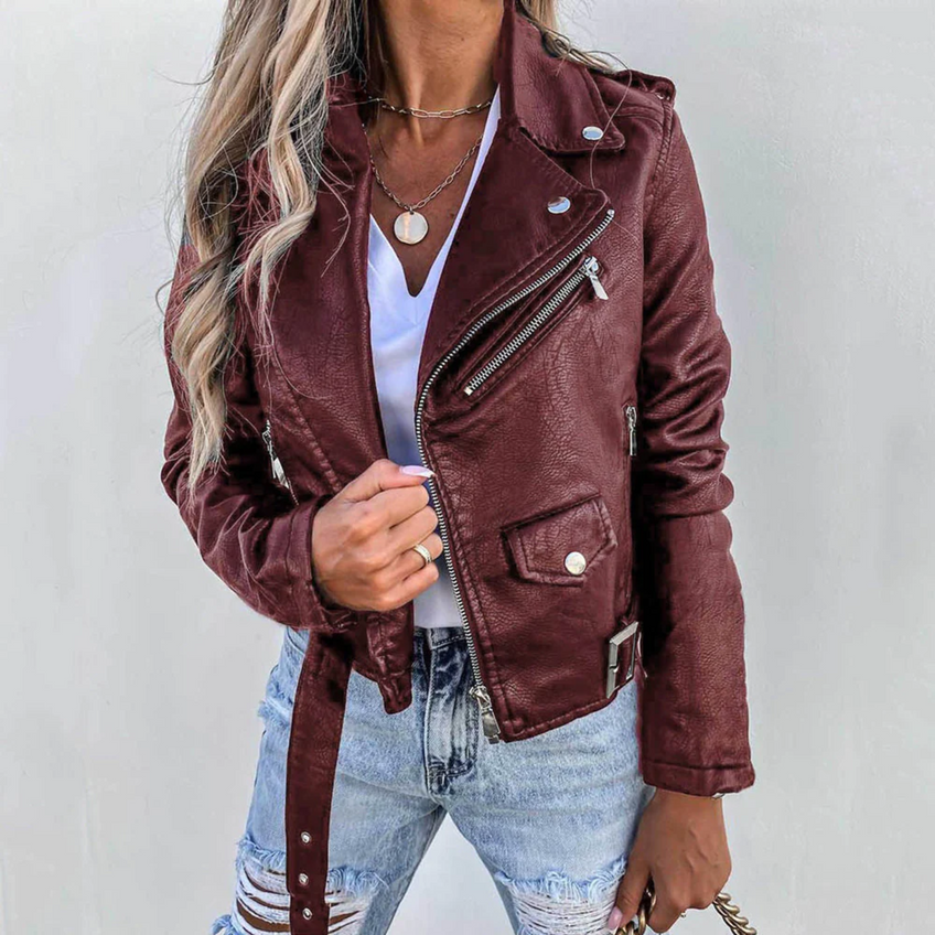 Fenna | Stylish Padded Leather Jacket with Zipper