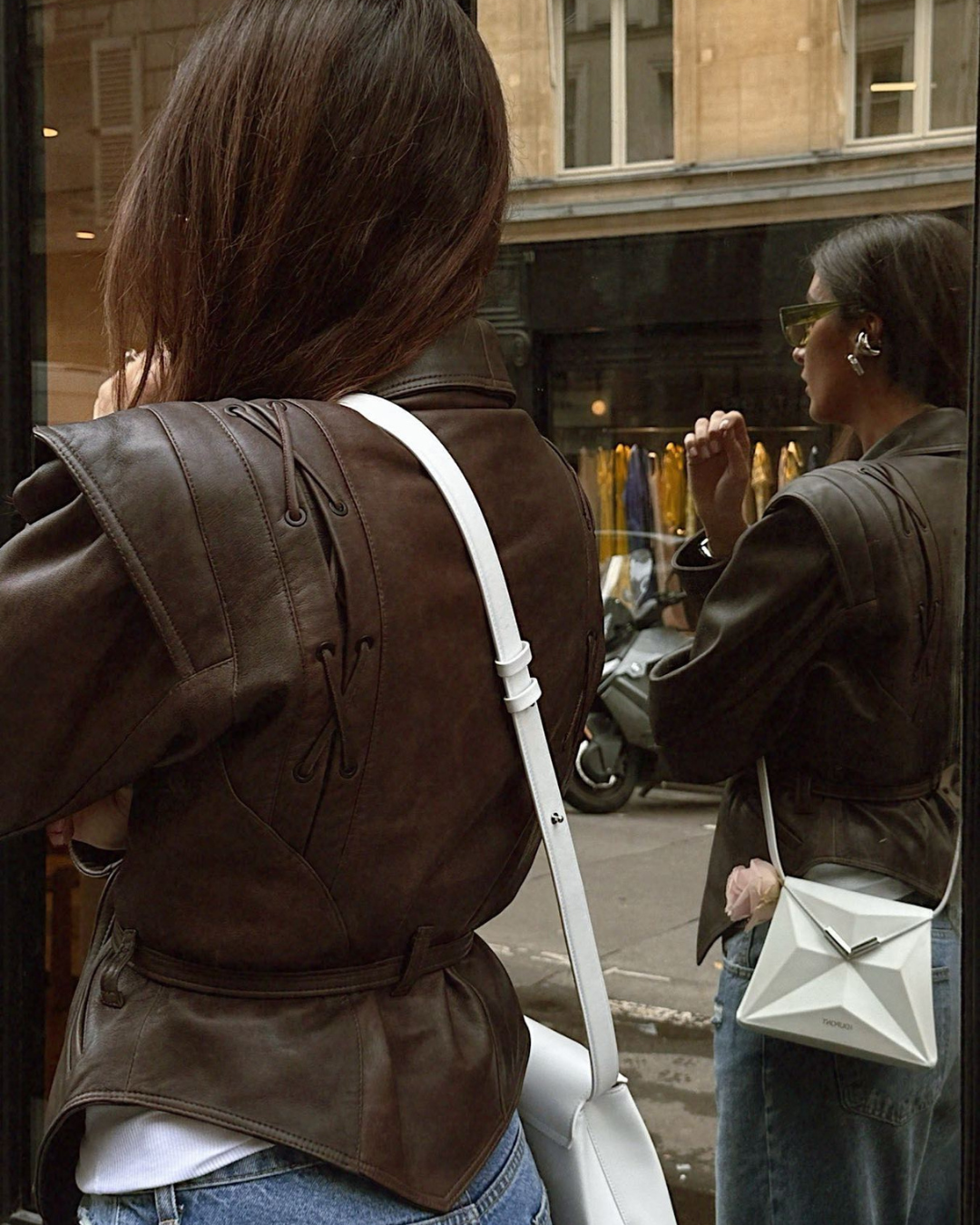 Lilly | Luxe Brown Leather Jacket with Wrap Design