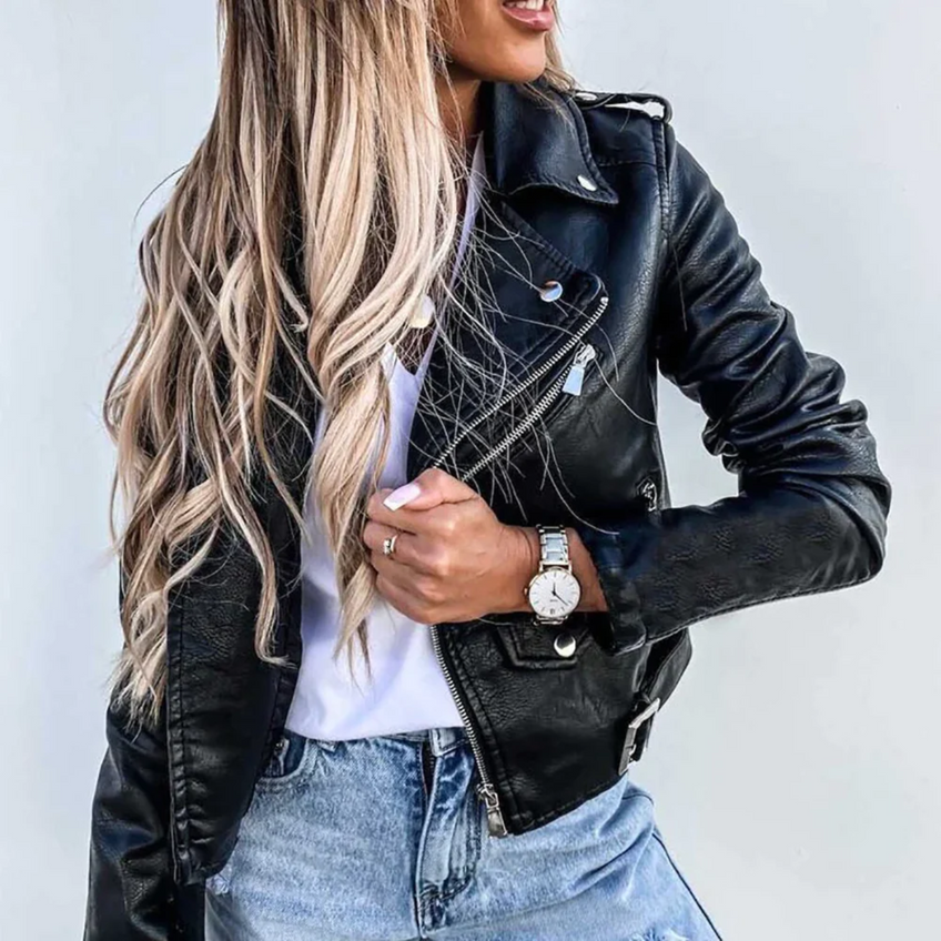 Fenna | Stylish Padded Leather Jacket with Zipper