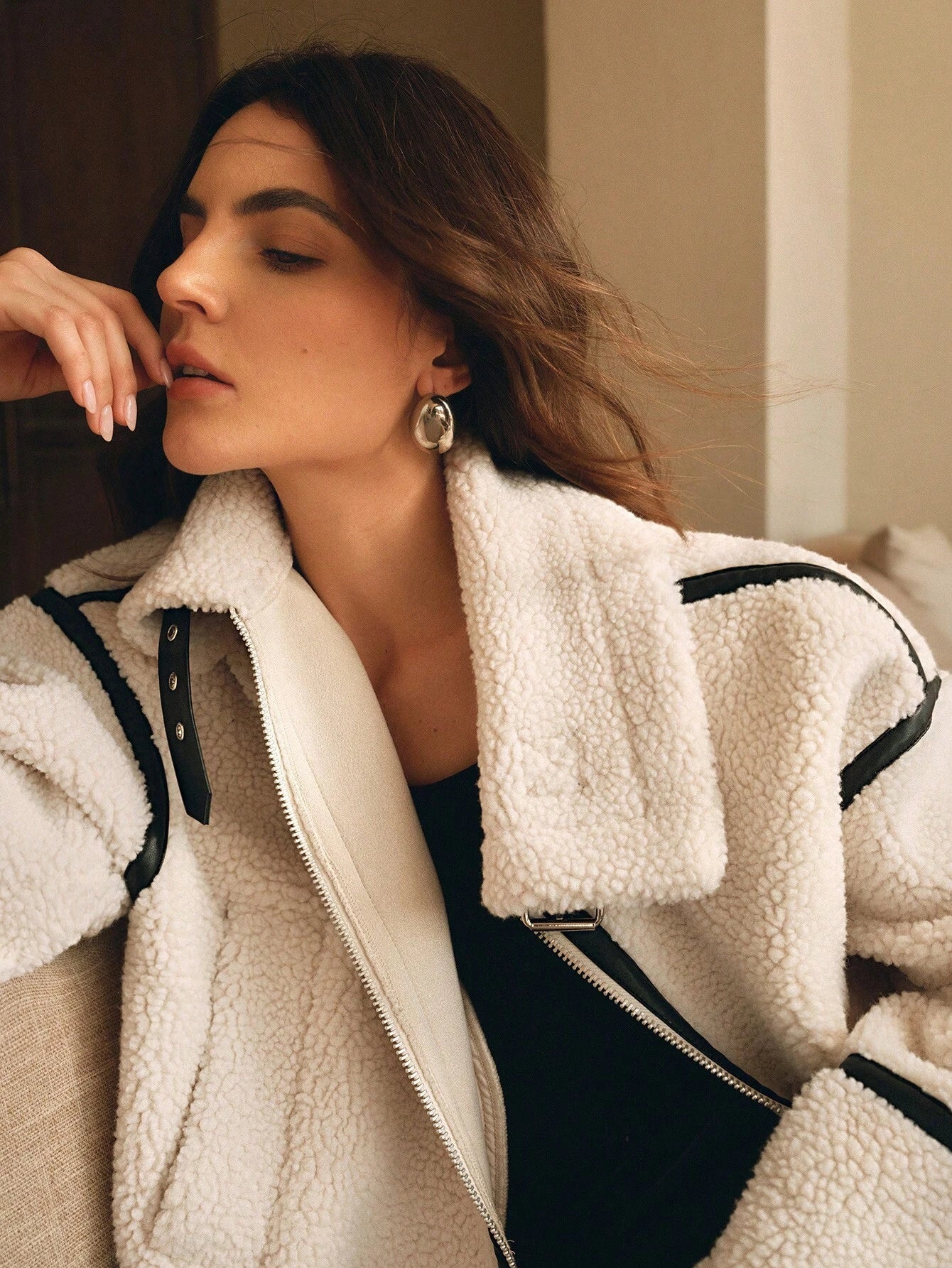 Chrissa | Faux Teddy Jacket with Belt and Buckle