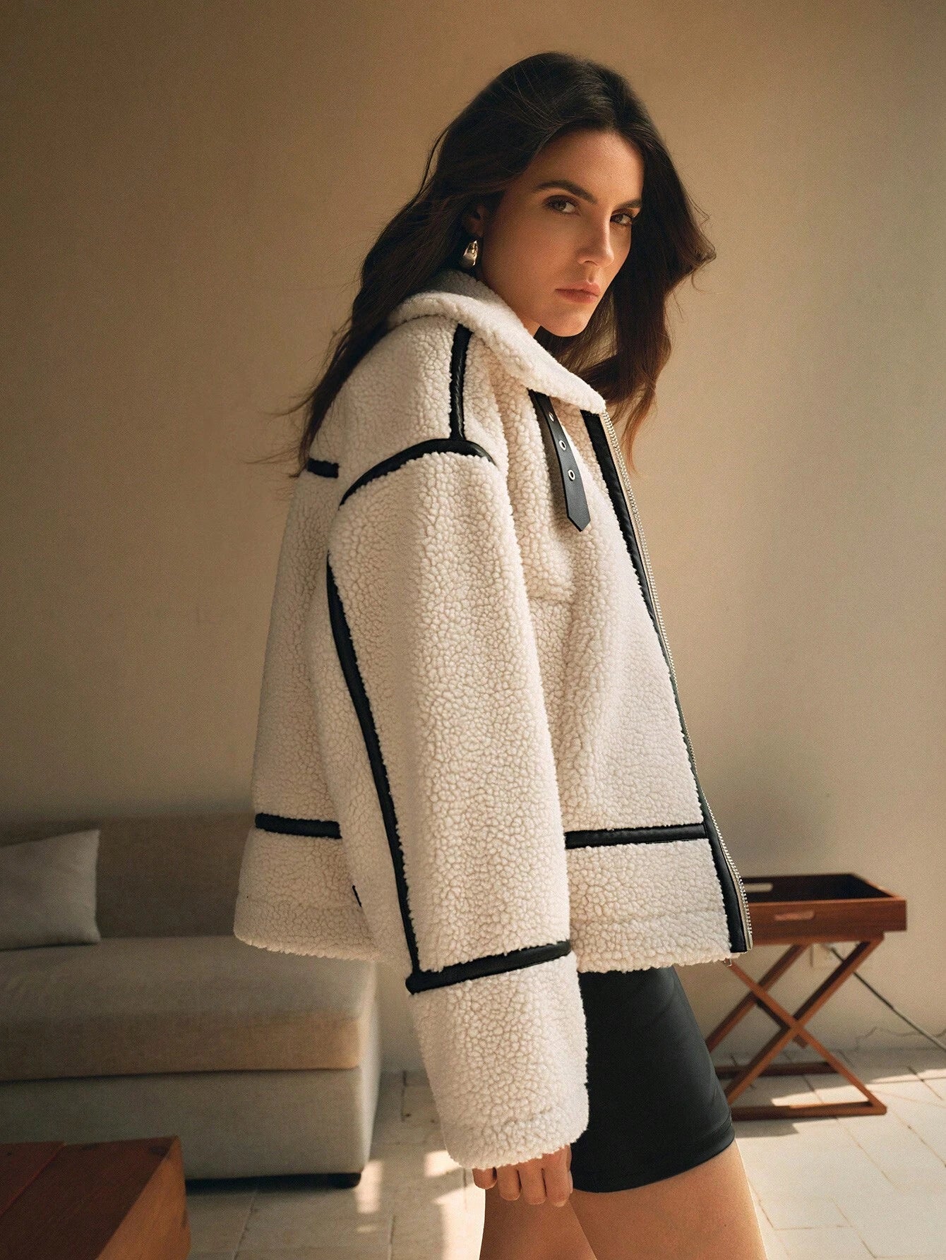Chrissa | Faux Teddy Jacket with Belt and Buckle