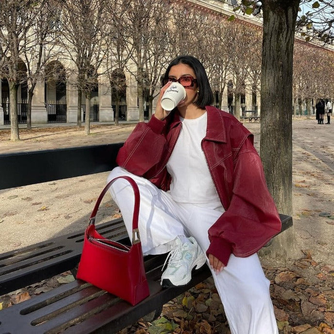 Noa | Oversized Red Leather Jacket