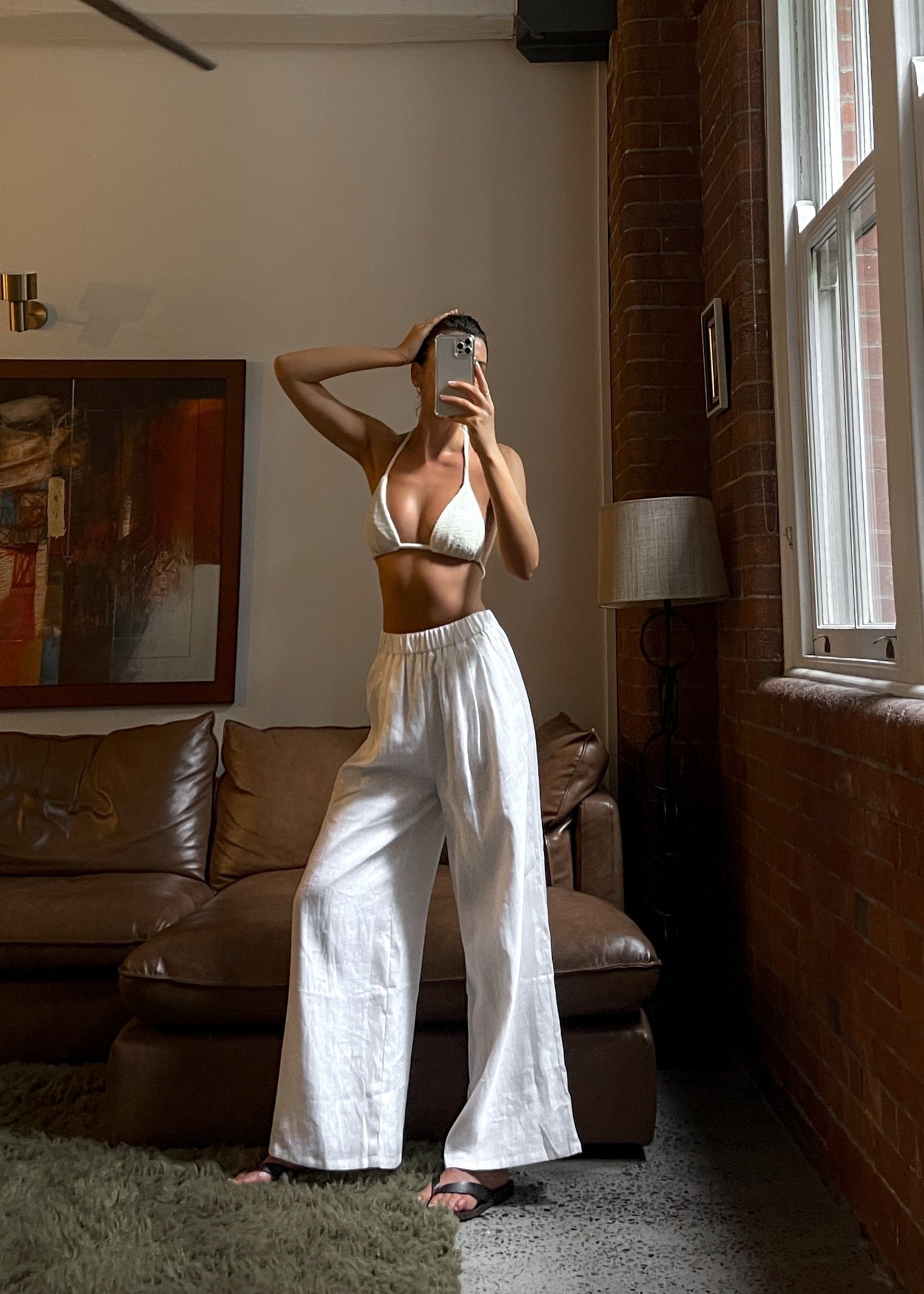 Roma | Women's White Low-Waist Palazzo Summer Pants
