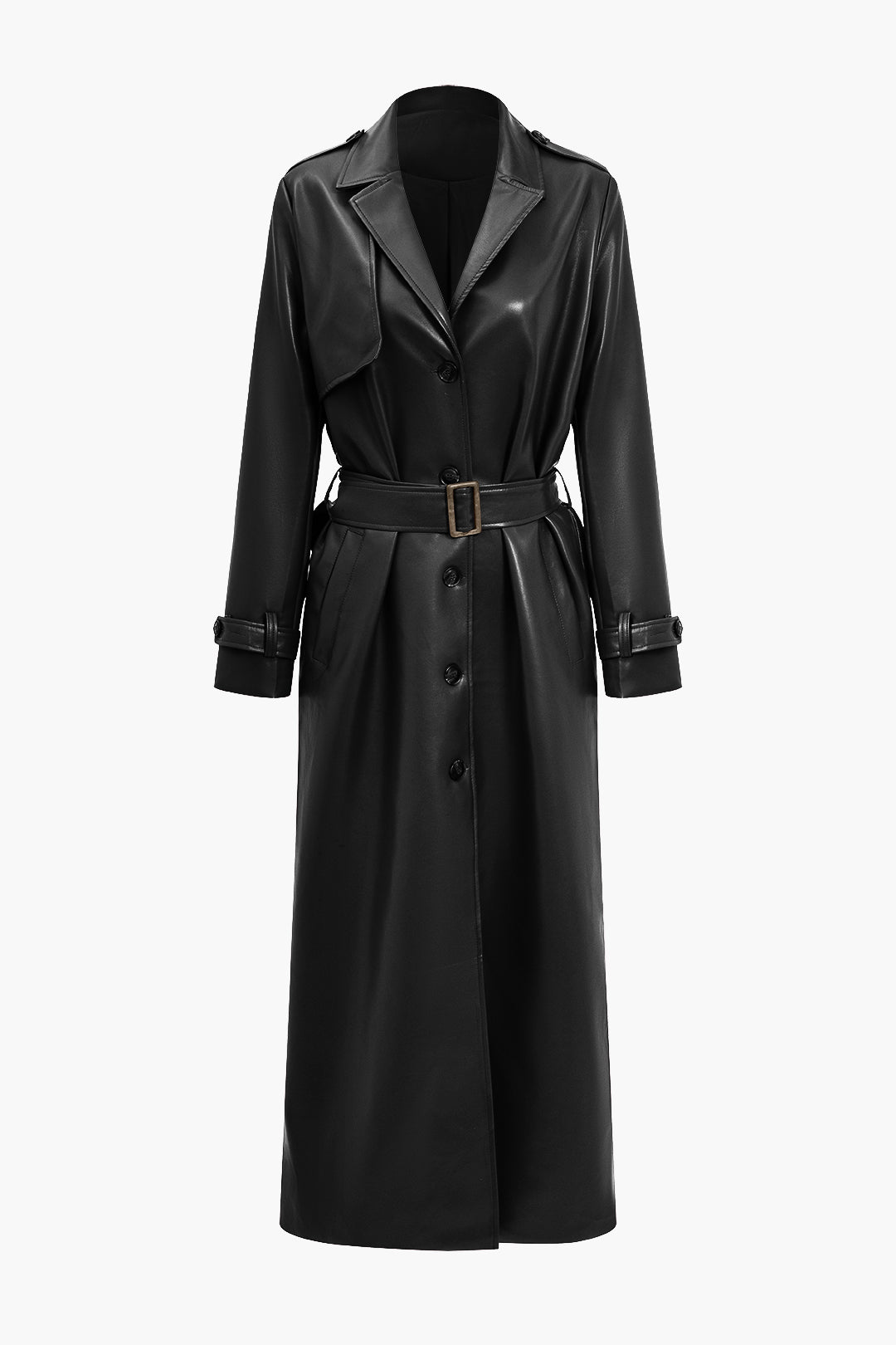 Vevila | Stylish Women's Trench Coat – Faux Leather with Belt - Bordeaux and Black