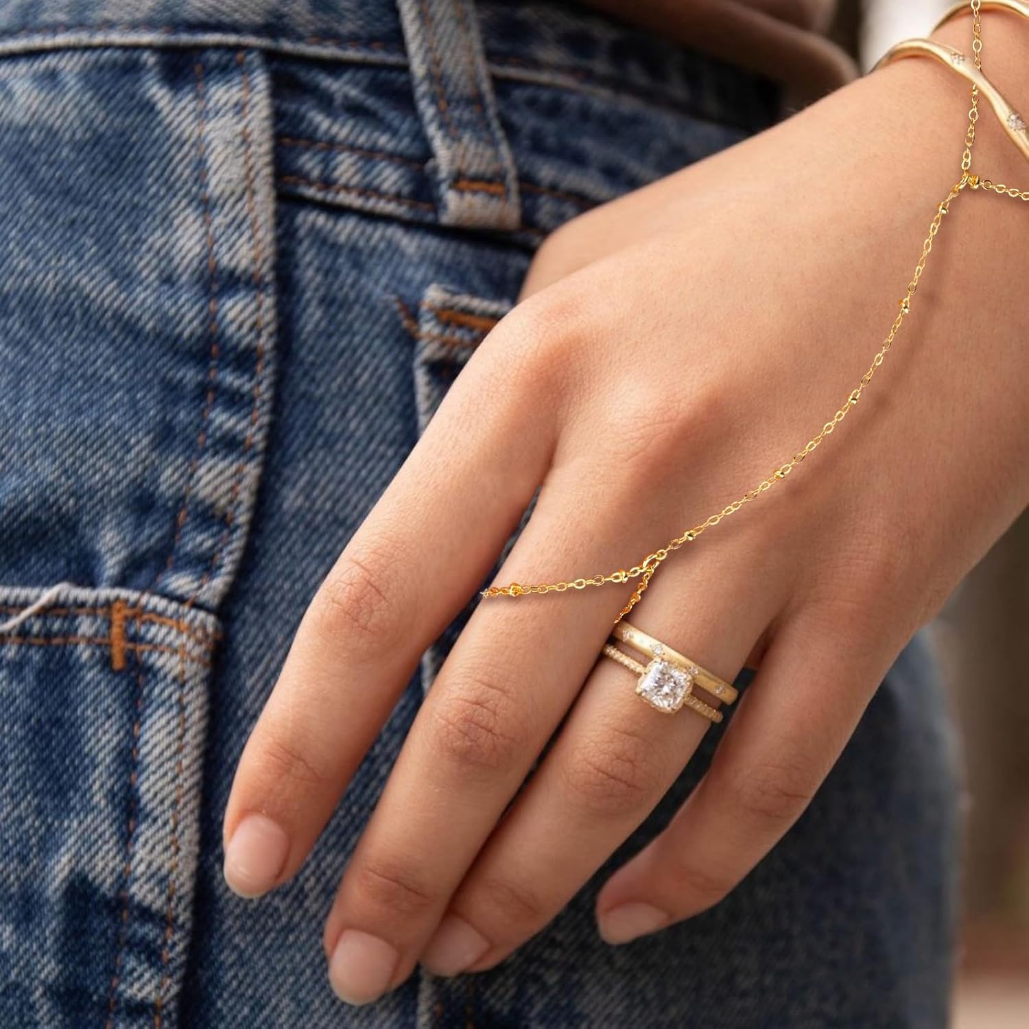 Quincy | Dual Gold Hand Chain and Bracelet